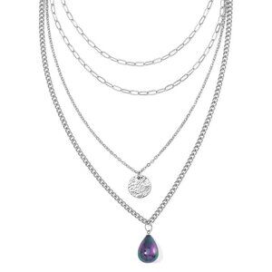 Peacock Color Shell Pearl 4 Layered Necklace in Stainless Steel